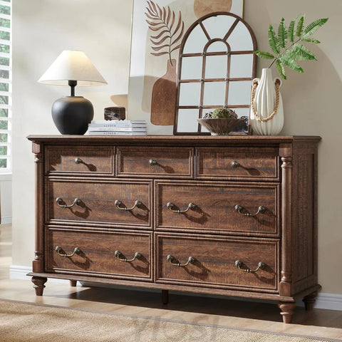 Rustic Farmhouse 7 Drawer Dresser Chest for Bedroom