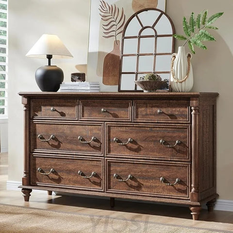Rustic Farmhouse 7 Drawer Dresser Chest for Bedroom