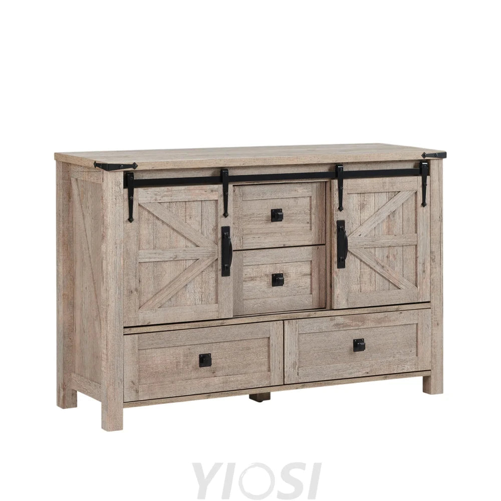 Rustic Farmhouse Dresser with Barn Doors 4 Drawers