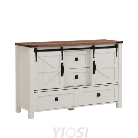 Rustic Farmhouse Dresser with Barn Doors 4 Drawers