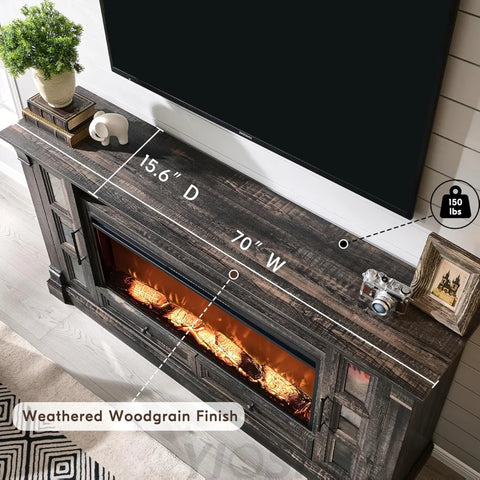 Rustic Farmhouse Fireplace TV Stand - Fits Up to 80 Inch TV