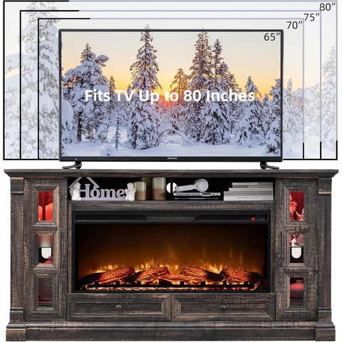 Rustic Farmhouse Fireplace TV Stand - Fits Up to 80 Inch TV