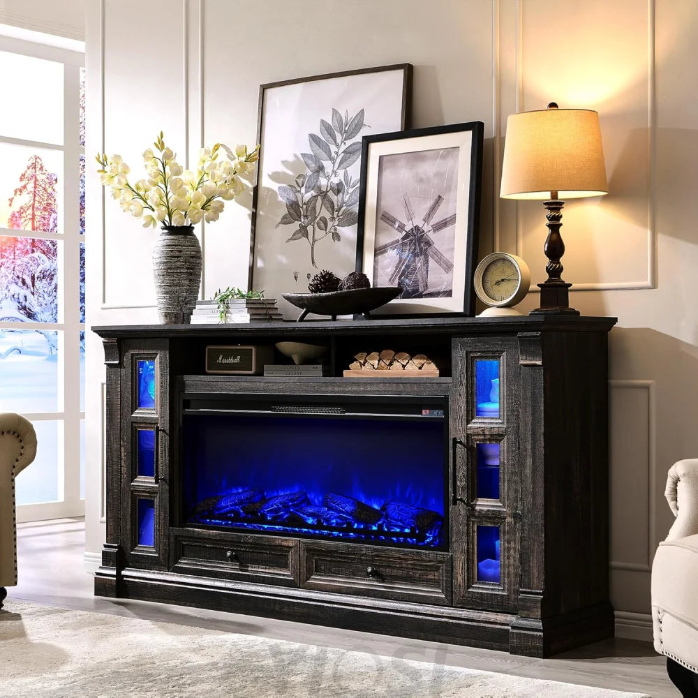 Rustic Farmhouse Fireplace TV Stand - Fits Up to 80 Inch TV