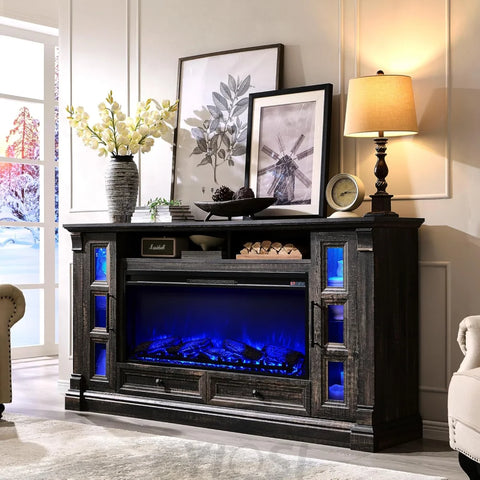 Rustic Farmhouse Fireplace TV Stand - Fits Up to 80 Inch TV