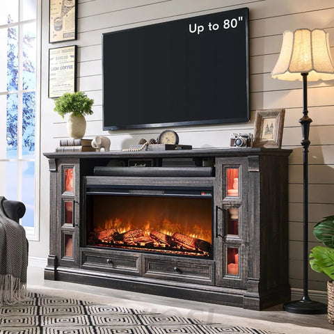Rustic Farmhouse Fireplace TV Stand - Fits Up to 80 Inch TV