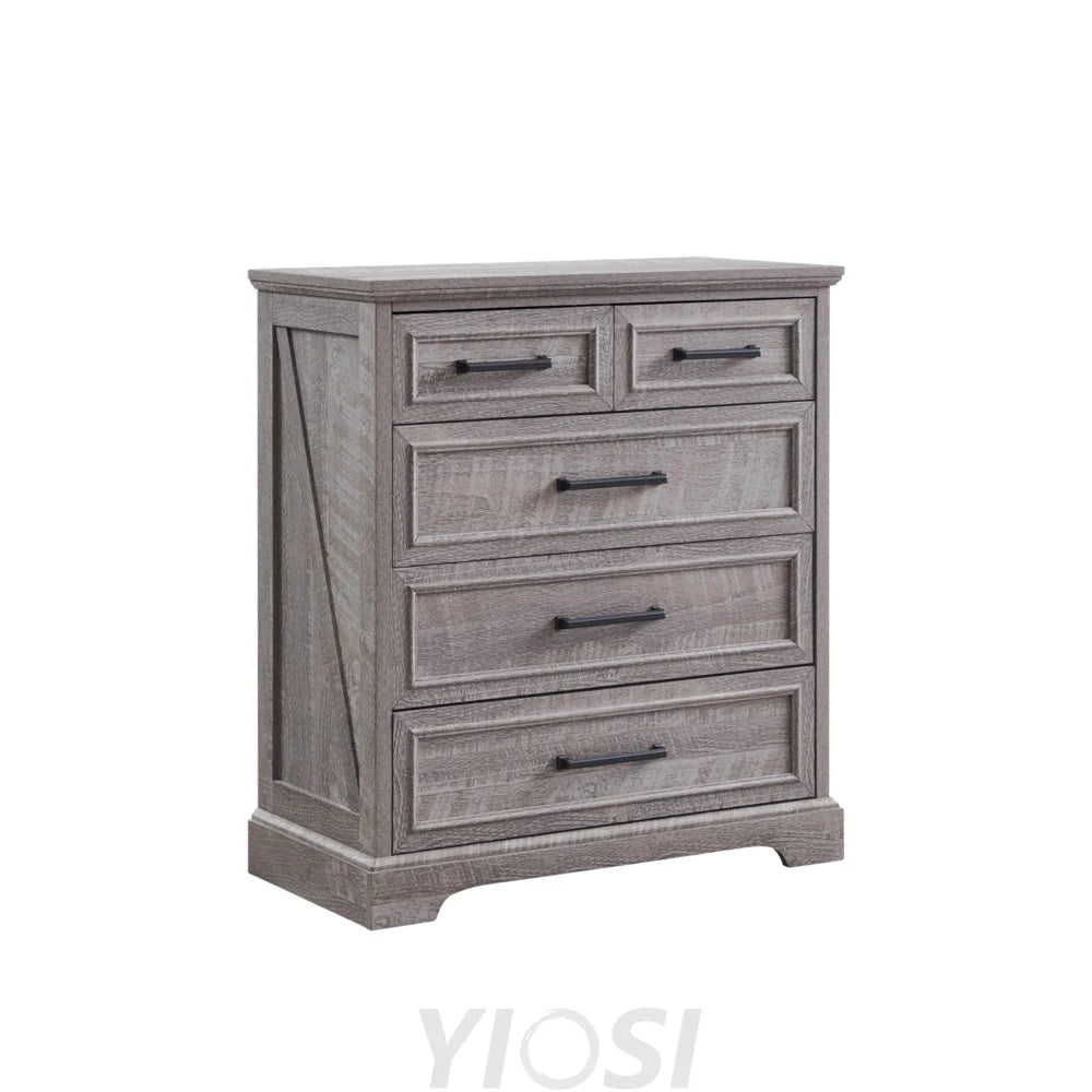 Rustic Grey Farmhouse 5-Drawer Dresser | Bedroom Storage Organizer 32’’ 16’’D x 32’’W x 36’’H (5 Drawers) / Grey