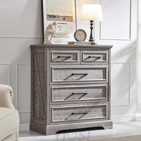 Rustic Grey Farmhouse 5-Drawer Dresser | Bedroom Storage Organizer