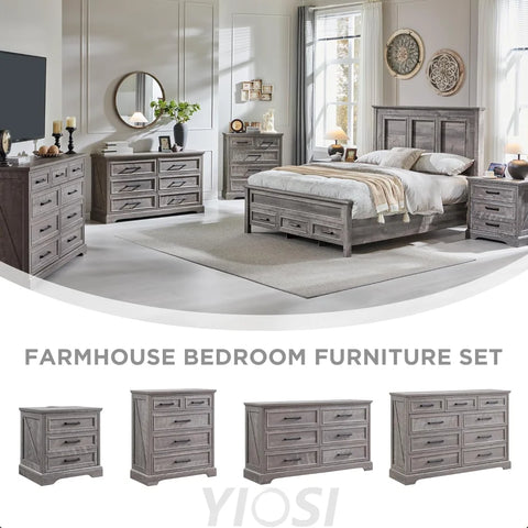 Rustic Grey Farmhouse 5-Drawer Dresser | Bedroom Storage Organizer
