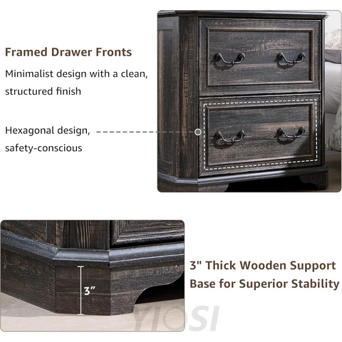 T4TREAM Rustic Oak 2-Drawer File Cabinet with Extended Desktop