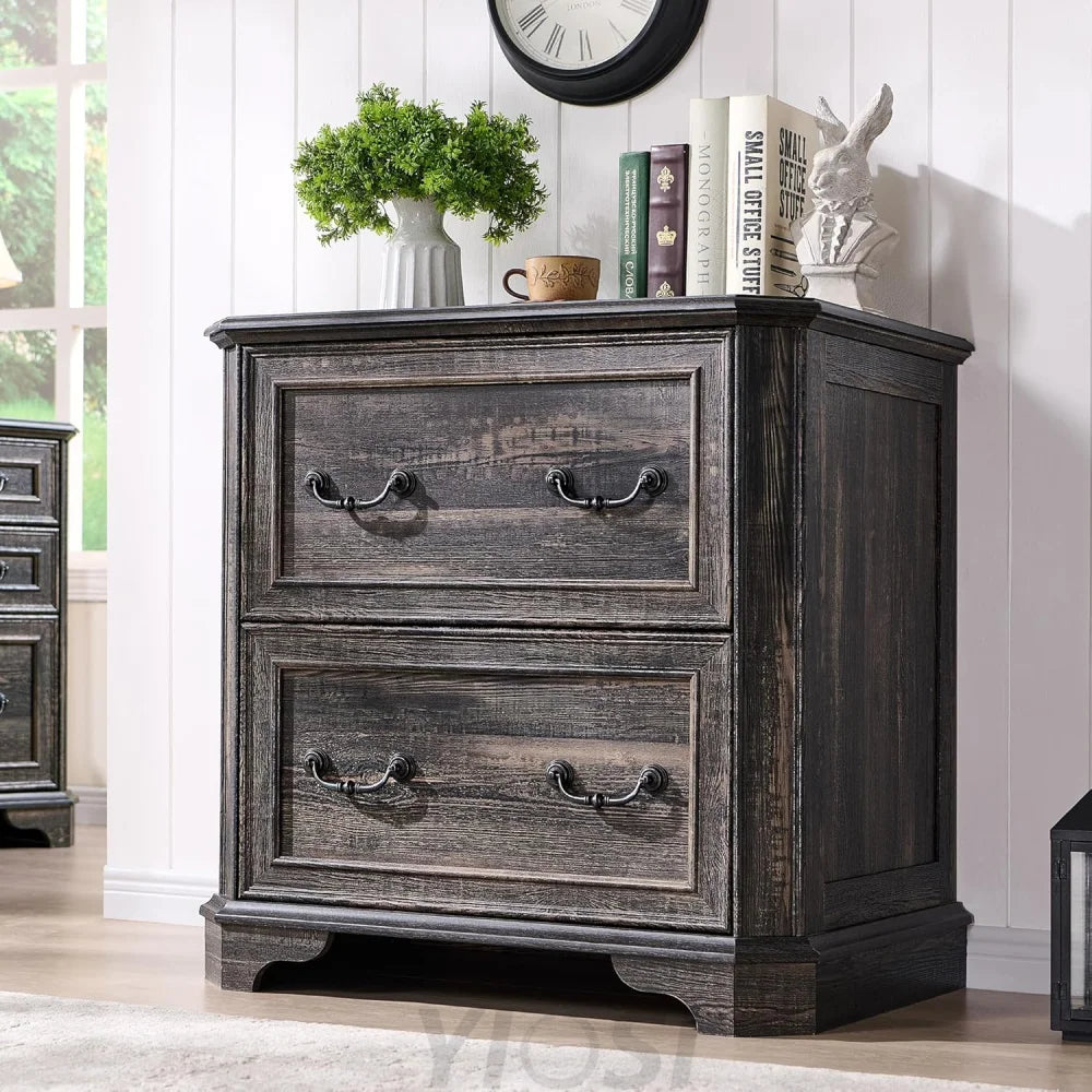 T4TREAM Rustic Oak 2-Drawer File Cabinet with Extended Desktop