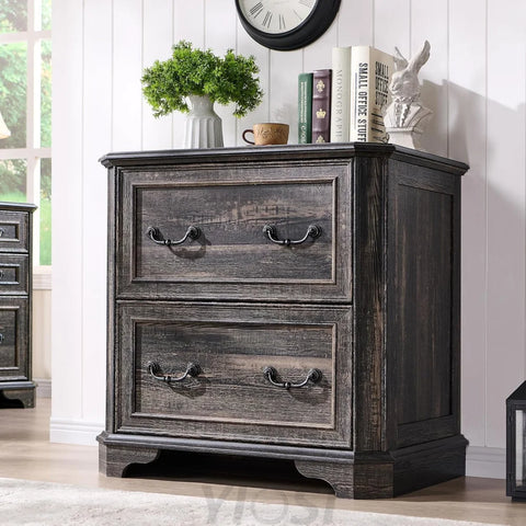 T4TREAM Rustic Oak 2-Drawer File Cabinet with Extended Desktop