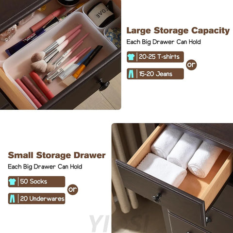 Rustic Espresso Tall 6-Drawer Dresser Chest for Bedroom