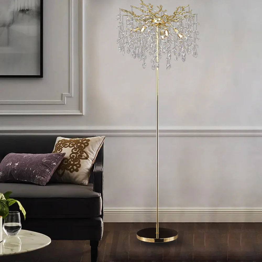 Salome Modern Gold Clear Crystal Floor Lamp For Bedroom Living Room Branch Chandelier