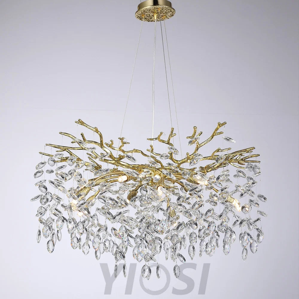 Salome Modern Oval Gold Clear Crystal Branch Chandelier For Living Room