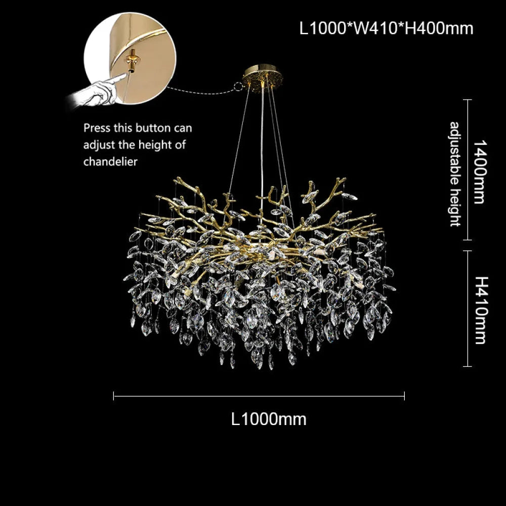 Salome Modern Oval Gold Clear Crystal Branch Chandelier For Living Room 39.37’’ L X 16.1’’ W 15.8’’H