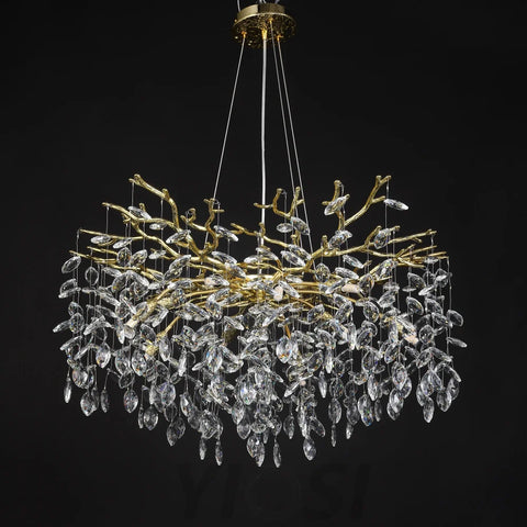 Salome Modern Oval Gold Clear Crystal Branch Chandelier For Living Room