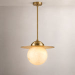 Saturn Pendant Classic Alabaster – lights on