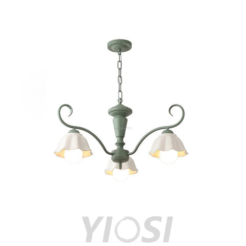 Savoy Flower Chandelier with 3/6/8 heads - Flower Ceramic, Green & White-1-Yiosilamp