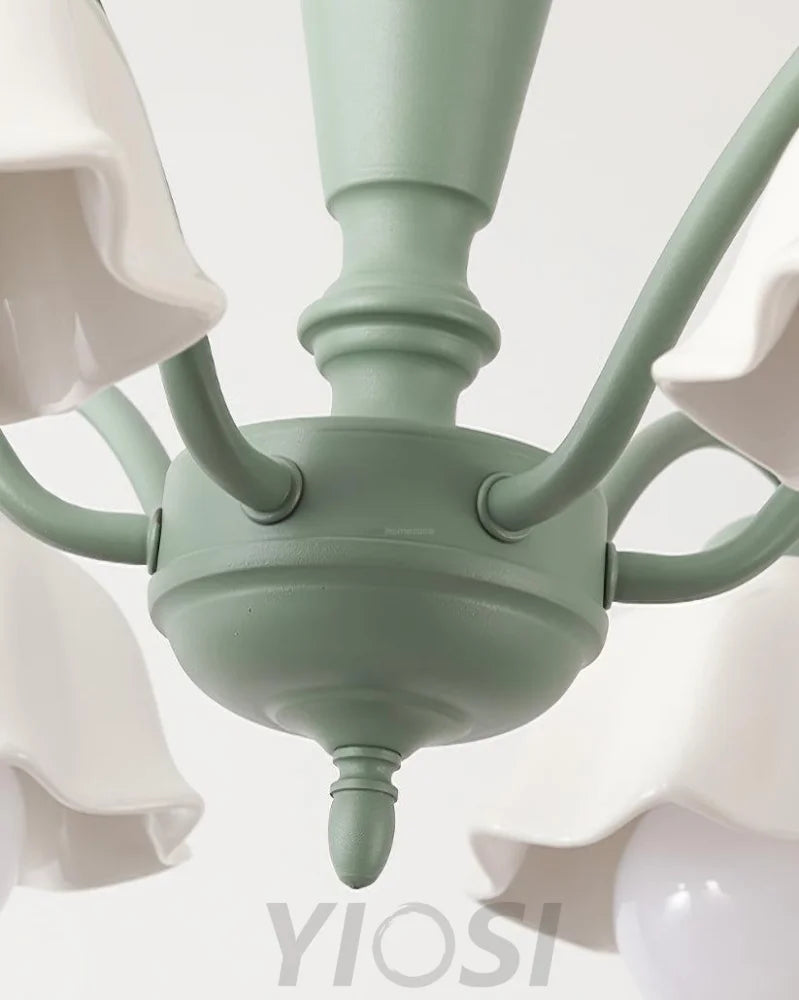 Savoy Flower Chandelier with 3/6/8 heads - Flower Ceramic, Green & White-1-Yiosilamp