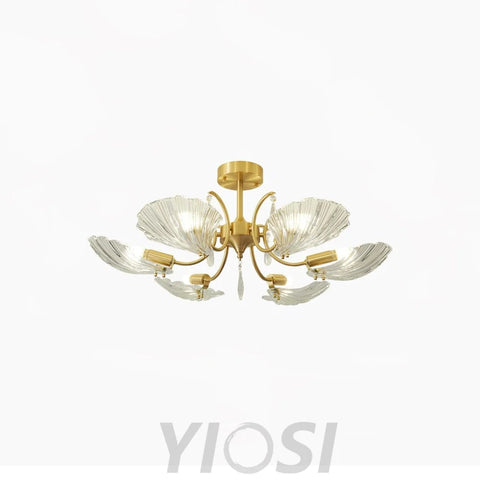 Shell Brass Ceiling Lamp with 3/6/8 heads - Lotus Leaf, Semi Flush Mounts-1-Yiosilamp