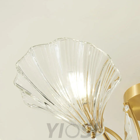Shell Brass Ceiling Lamp with 3/6/8 heads - Lotus Leaf, Semi Flush Mounts-1-Yiosilamp