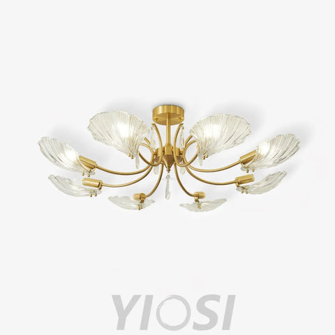 Shell Brass Ceiling Lamp with 3/6/8 heads - Lotus Leaf, Semi Flush Mounts-1-Yiosilamp