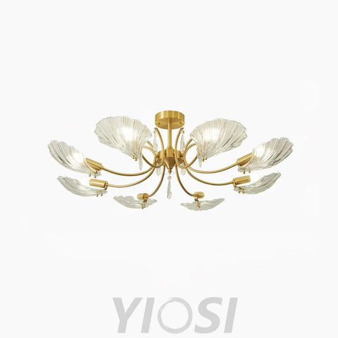 Shell Brass Ceiling Lamp with 3/6/8 heads - Lotus Leaf, Semi Flush Mounts-1-Yiosilamp