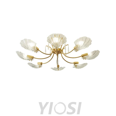 Shell Brass Ceiling Lamp with 3/6/8 heads - Lotus Leaf, Semi Flush Mounts-1-Yiosilamp