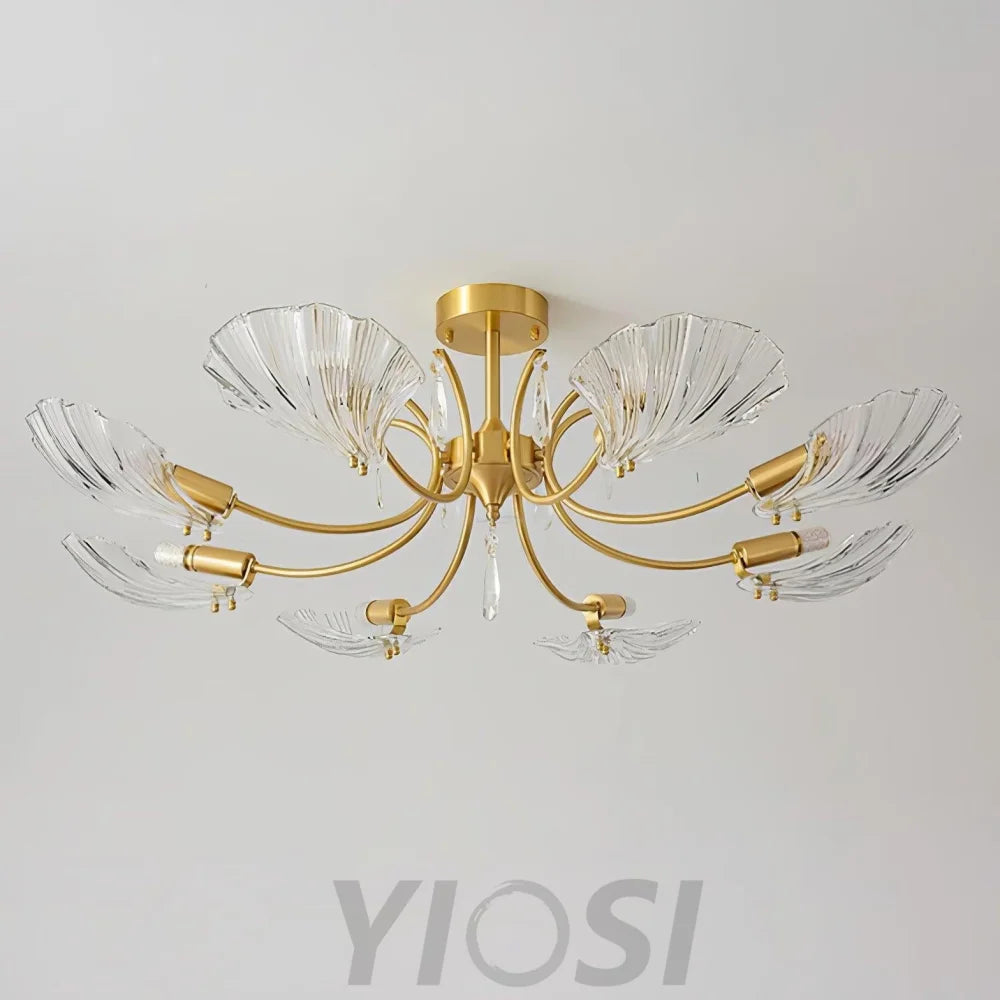 Shell Brass Ceiling Lamp with 3/6/8 heads - Lotus Leaf, Semi Flush Mounts-1-Yiosilamp