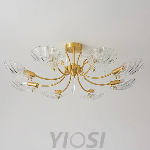 Shell Brass Ceiling Lamp with 3/6/8 heads - Lotus Leaf, Semi Flush Mounts-1-Yiosilamp