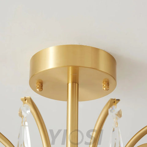 Shell Brass Ceiling Lamp with 3/6/8 heads - Lotus Leaf, Semi Flush Mounts-1-Yiosilamp