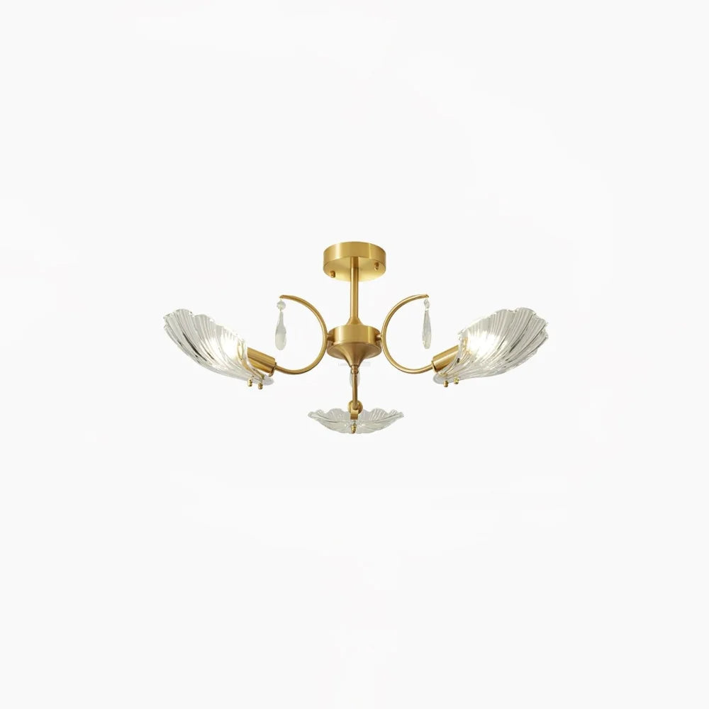 Shell Brass Ceiling Lamp with 3/6/8 heads - Lotus Leaf, Semi Flush Mounts-1-Yiosilamp
