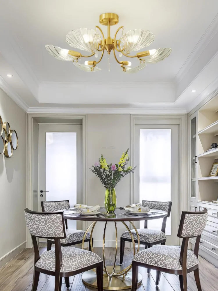 Shell Brass Ceiling Lamp with 3/6/8 heads - Lotus Leaf, Semi Flush Mounts-1-Yiosilamp