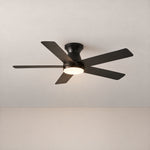 Silent Double-Sided Wood Blade Flush Mount Ceiling Fan – lights on