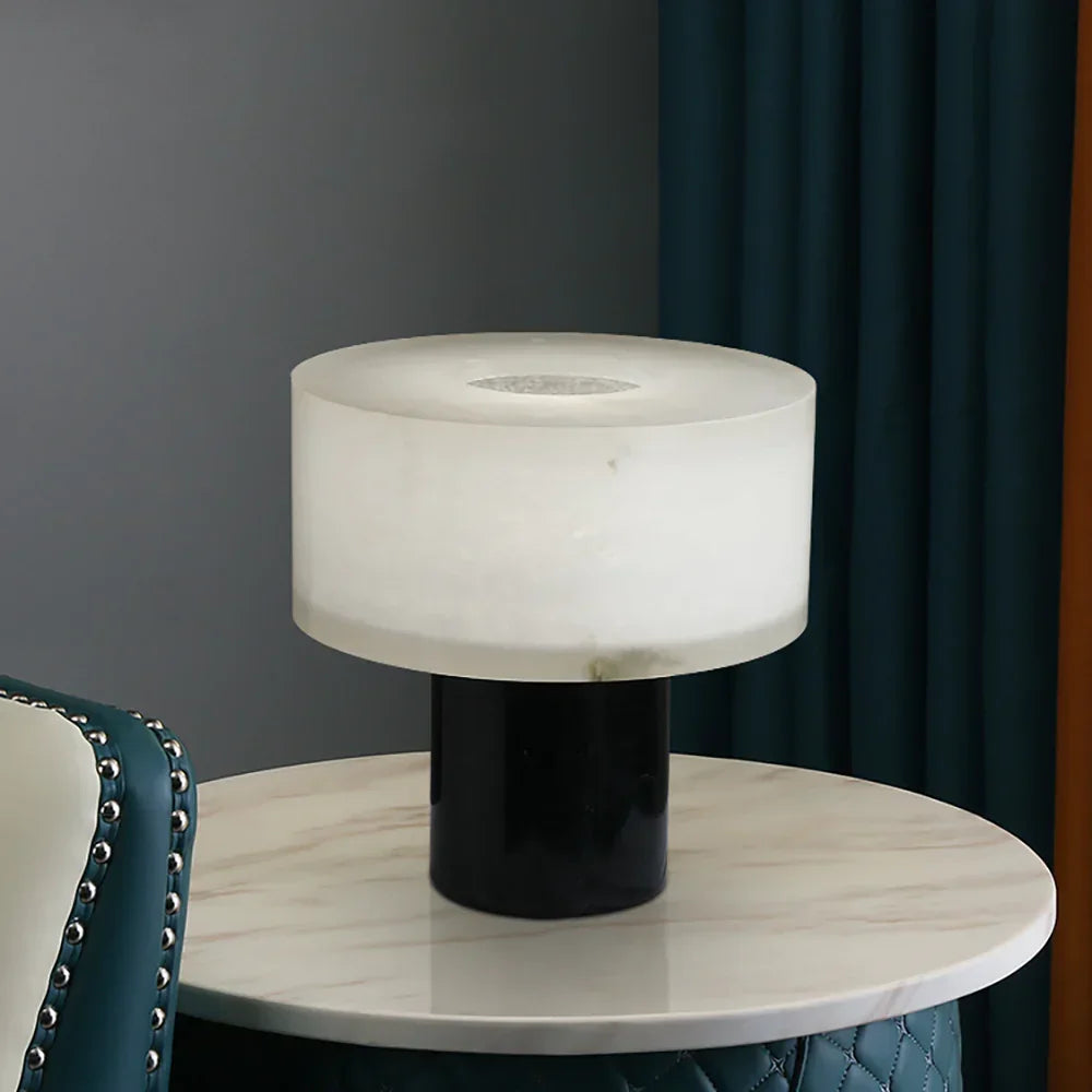 Small Solid Alabaster Table Lamp Dia 11.8″(30Cm) X H / Copper + White Us Plug