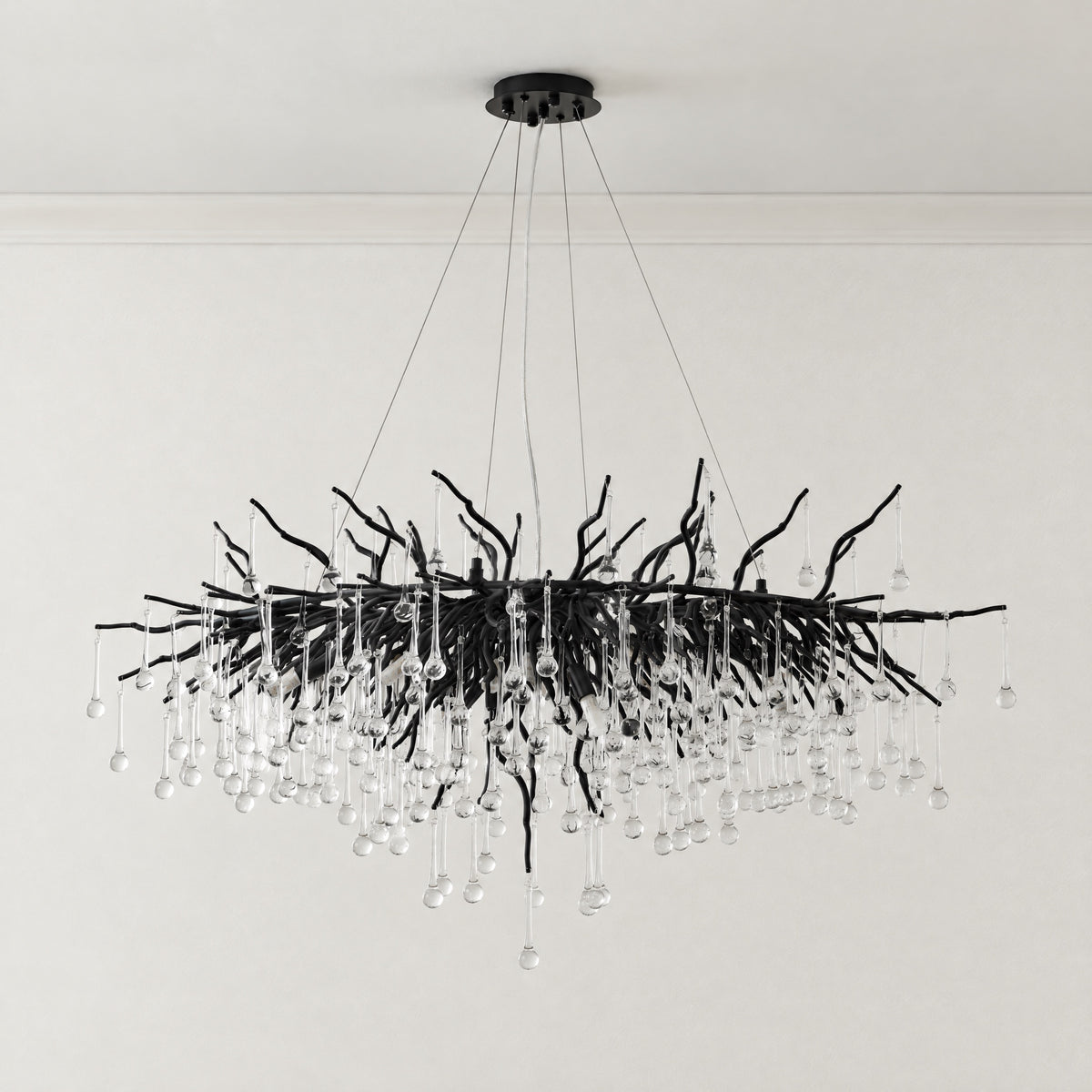 Small Water Drop Branch Oval Pendant 115cm - Black – lights off