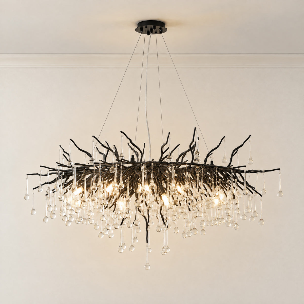 Small Water Drop Branch Oval Pendant 115cm - Black – lights on