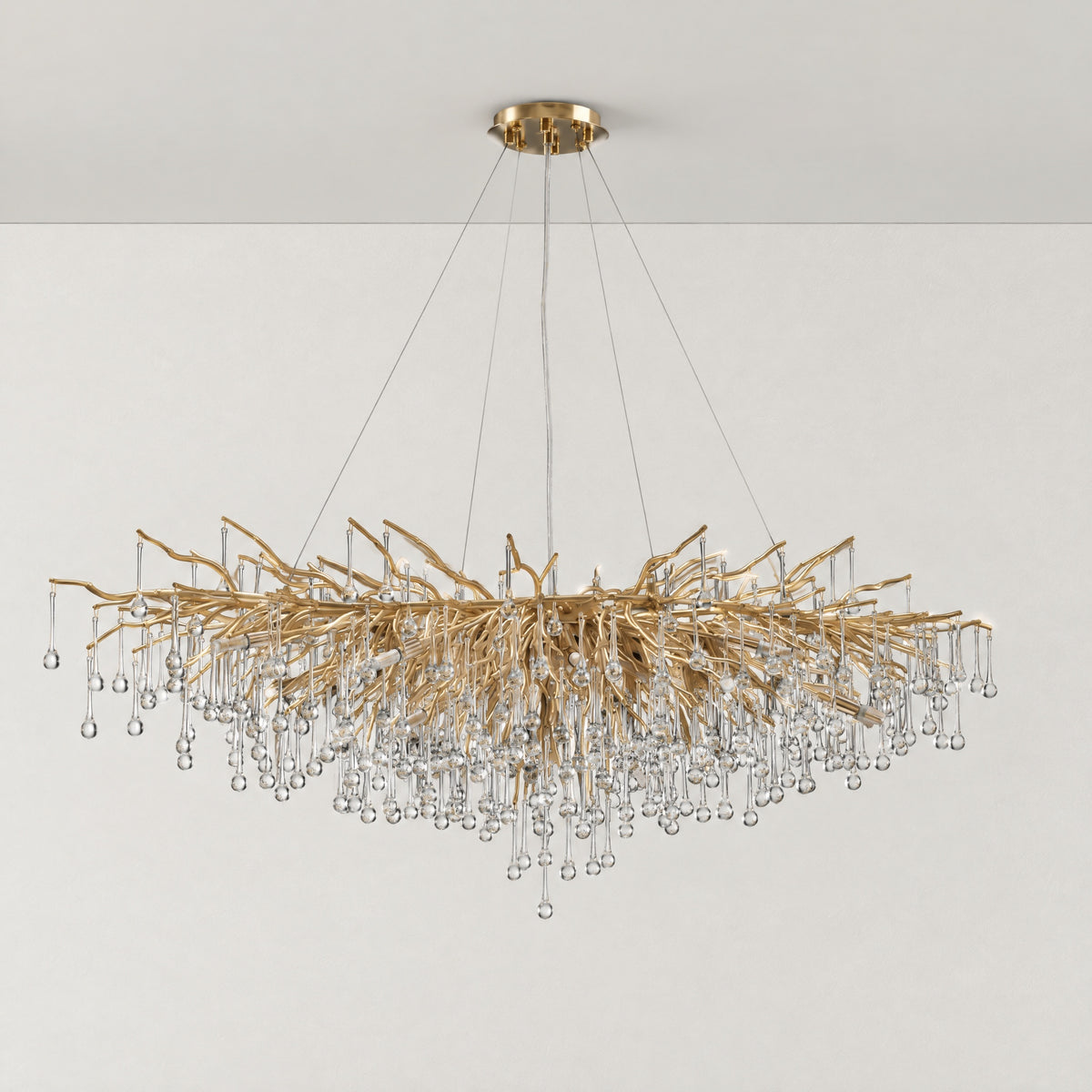 Small Water Drop Branch Oval Pendant 115cm - Gold – lights off