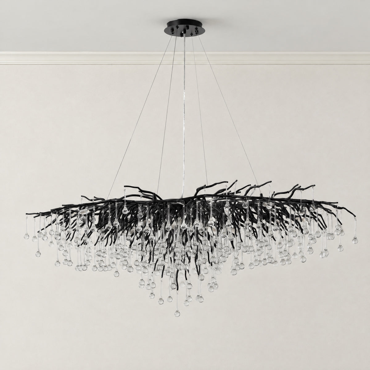 Small Water Drop Branch Oval Pendant 155cm - Black – lights off