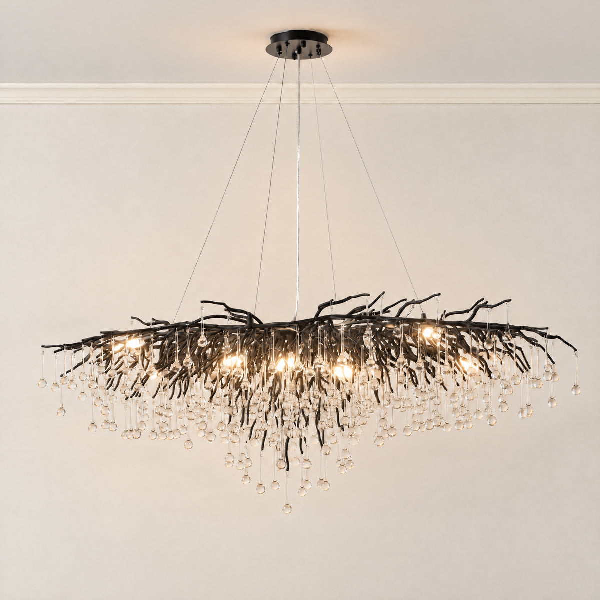 Small Water Drop Branch Oval Pendant 155cm - Black