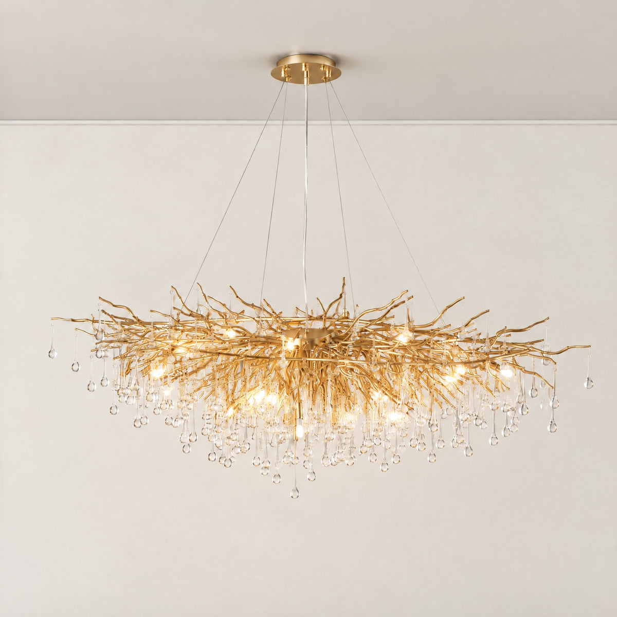 Small Water Drop Branch Rectangular Pendant 155cm - Gold