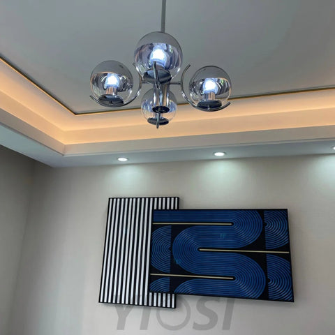 Space Ball Chandelier ∅ 17.7″ - Art Glass-1-Yiosilamp