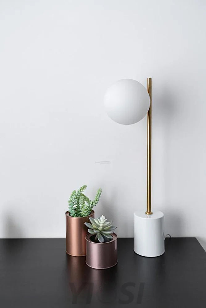 Sphere & Stem Table Lamp ∅ 8.7″ - Marshmallow-1-Yiosilamp