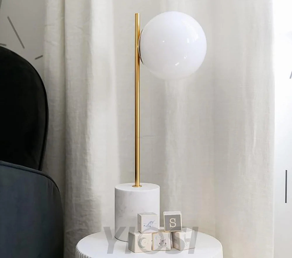 Sphere & Stem Table Lamp ∅ 8.7″ - Marshmallow-1-Yiosilamp