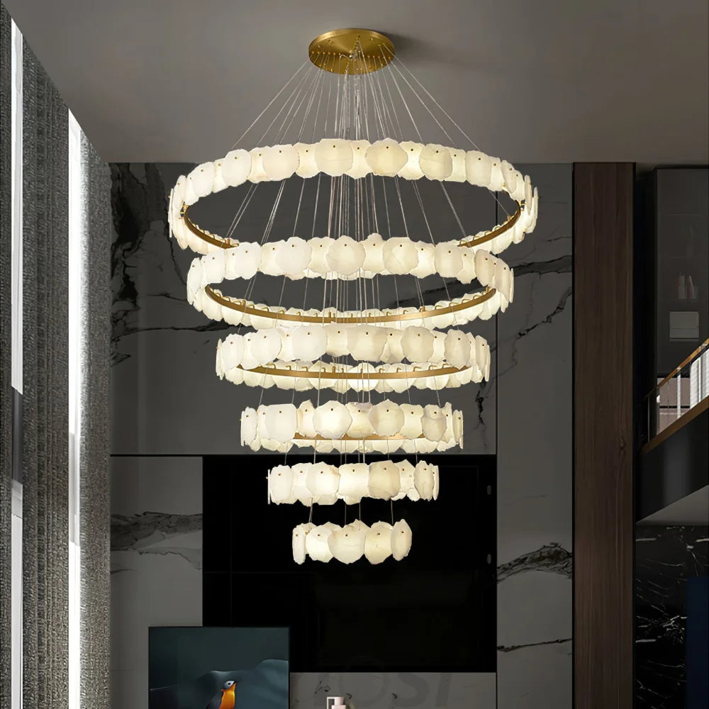 Ecliptica Spiral Alabaster Chandelier – Gold & White 4‑6 Layer Luxury Ceiling Light