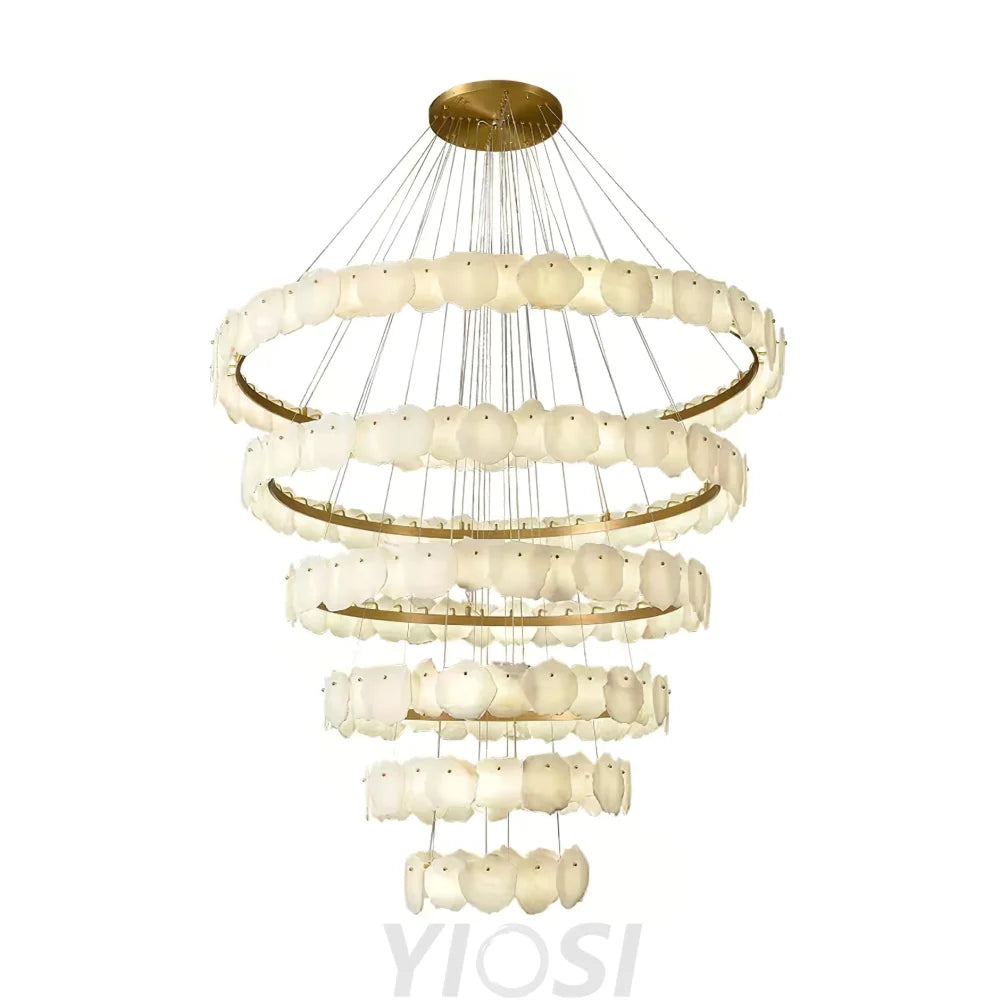 Ecliptica Spiral Alabaster Chandelier – Gold & White 4‑6 Layer Luxury Ceiling Light