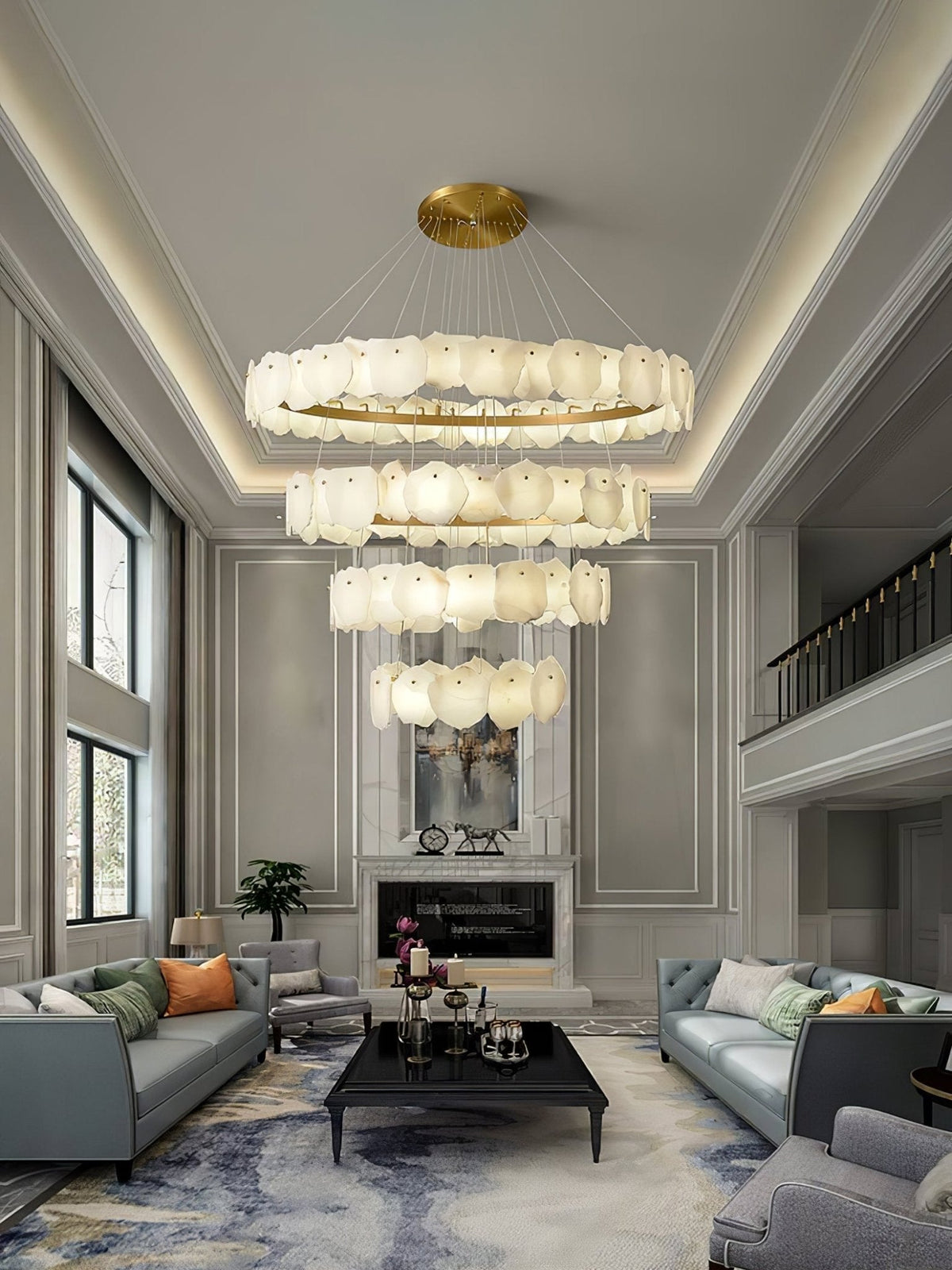 Ecliptica Spiral Alabaster Chandelier – Gold & White 4‑6 Layer Luxury Ceiling Light