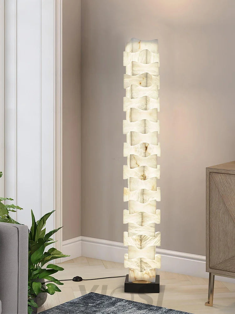 Stacked Alabaster Squares Floor Lamp - Alabaster-1-Yiosilamp