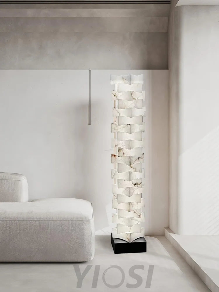 Stacked Alabaster Squares Floor Lamp - Alabaster-1-Yiosilamp