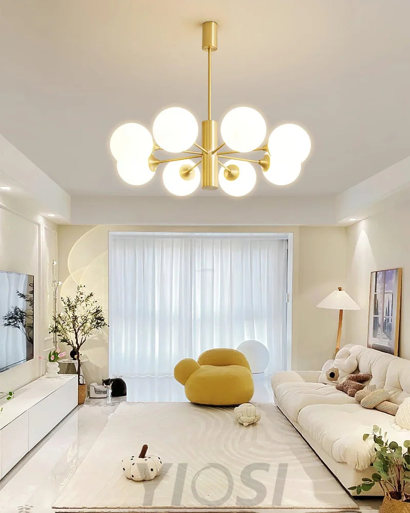 Stella Brass Chandelier with 3/6/8 heads - Bend, Marshmallow Chandelier-1-Yiosilamp